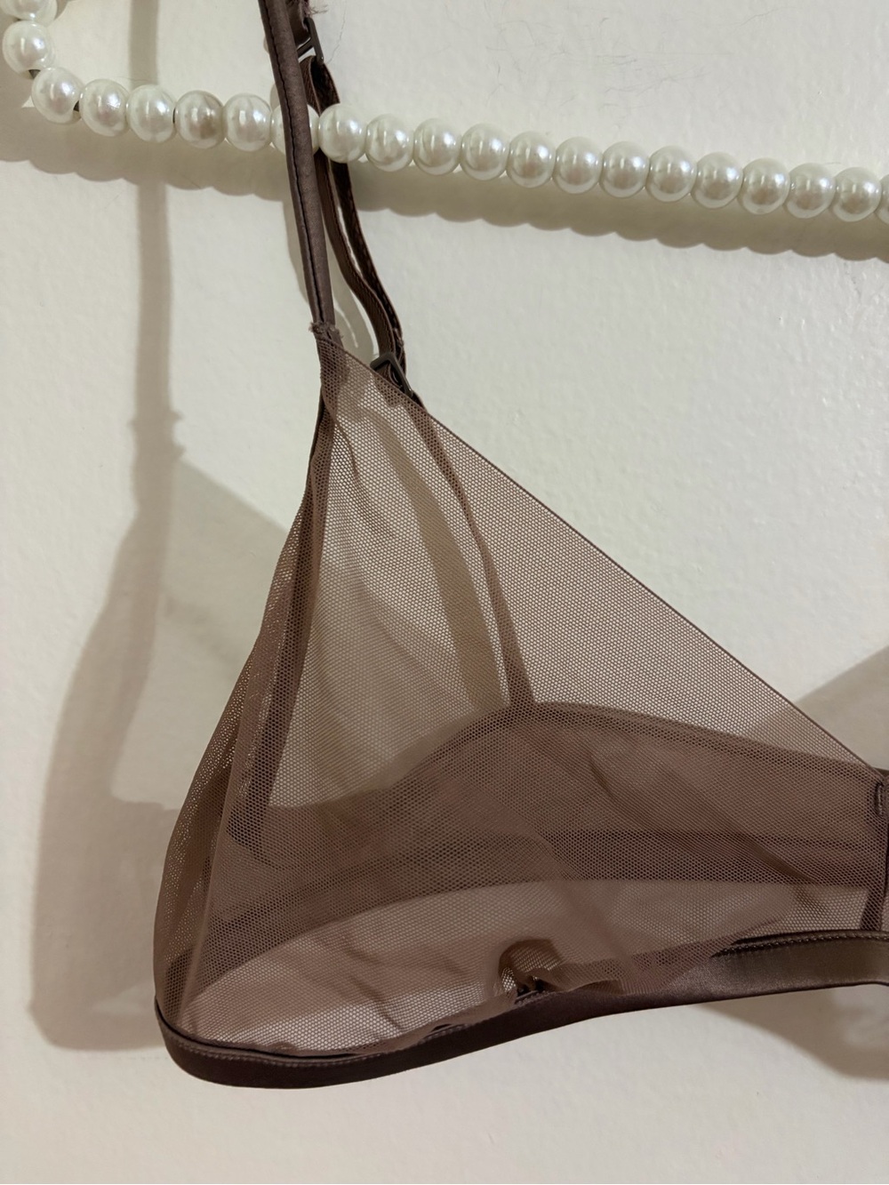 SKIMS Plunge Sheer Mesh Bralette in Brown Taupe - Picture 2 of 12
